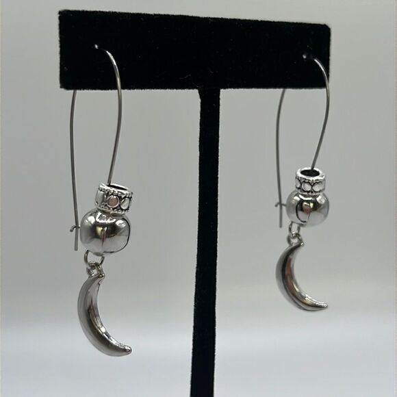 Silver-tone Drop Earrings with Beads and Silver-tone Large Moon Charms - Picture 1 of 12